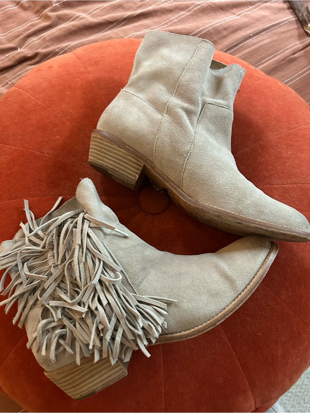 Zadig & Voltaire western fringe suede leather cowboy boots cowgirl 9.5 sand tan